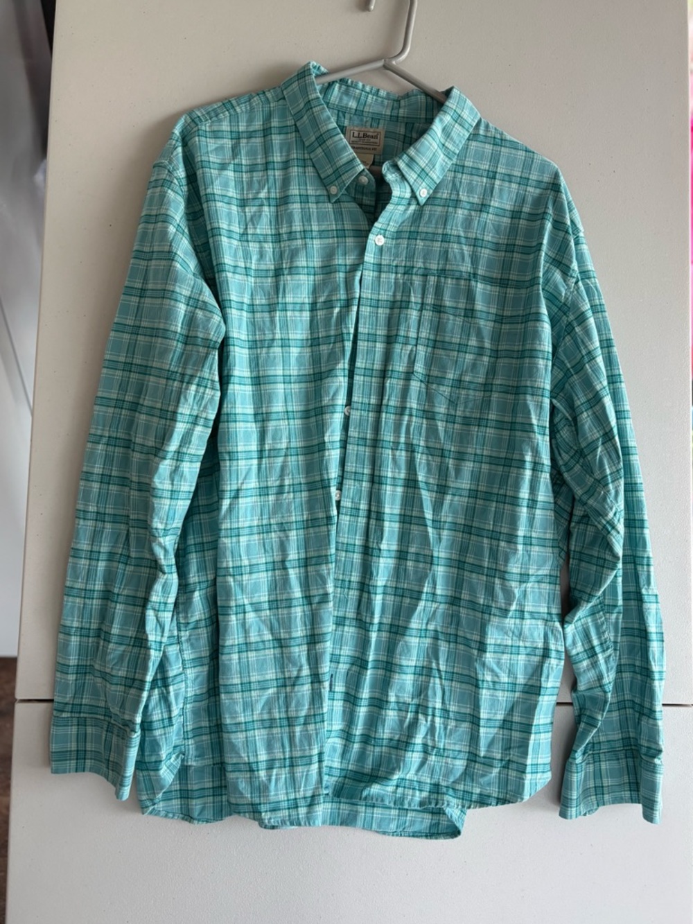 L.L. Bean Men's Aqua Plaid Button-Down Shirt size XXL-REGùyyy